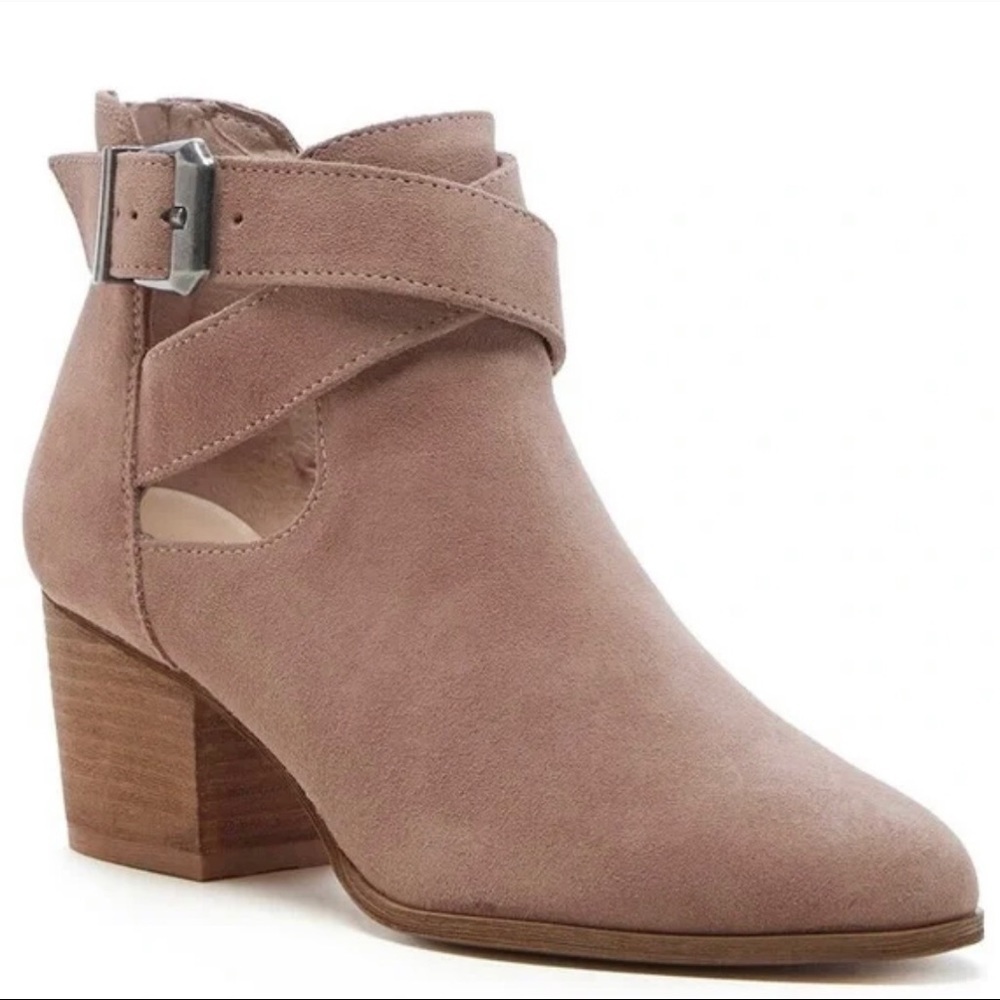 Sole Society Azure Taupe Leather Suede Ankle Bootie